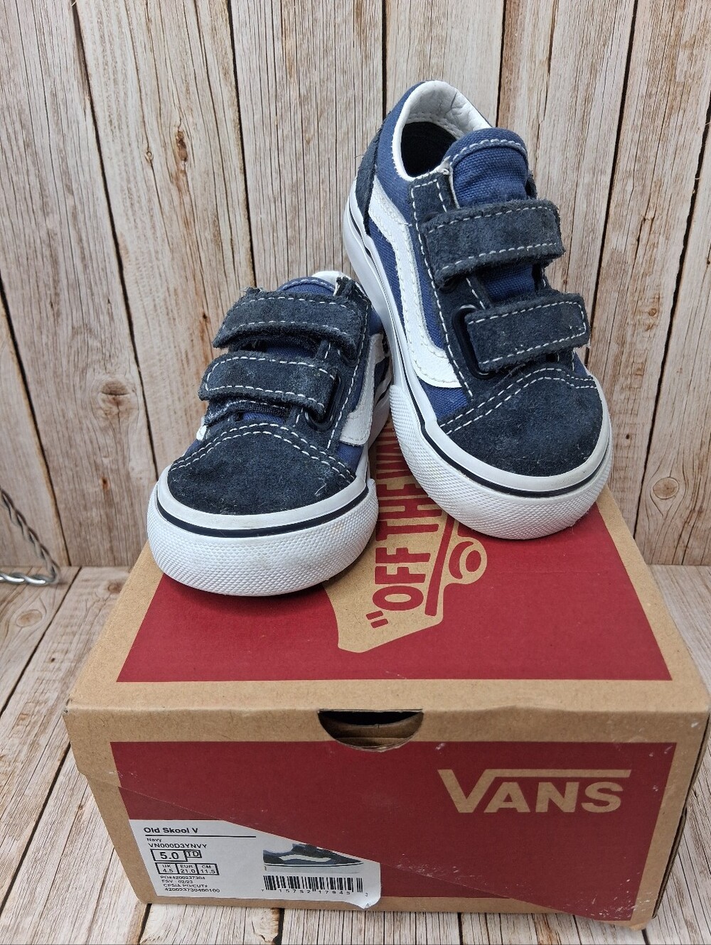 Vans Kids Navy and White Old Skool Velcro Sneakers